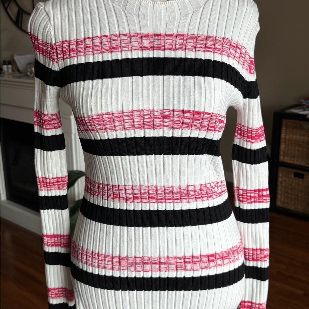 Maje White Ribbed Knit Crewneck Top